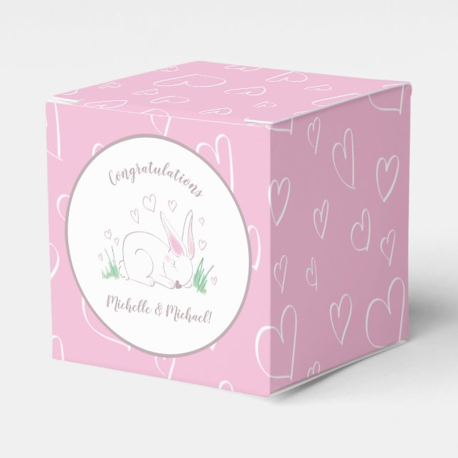 Pink Bunny Baby Dusche Woodland Wasserfarbe Geschenkschachtel (Vorderseite)