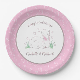 Pink Bunny Baby Dusche Woodland Wasserfarbe Pappteller