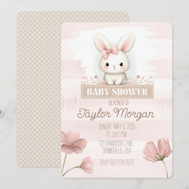 Pink Bunny Baby Shower Invitation Einladung (Vorne/Hinten)