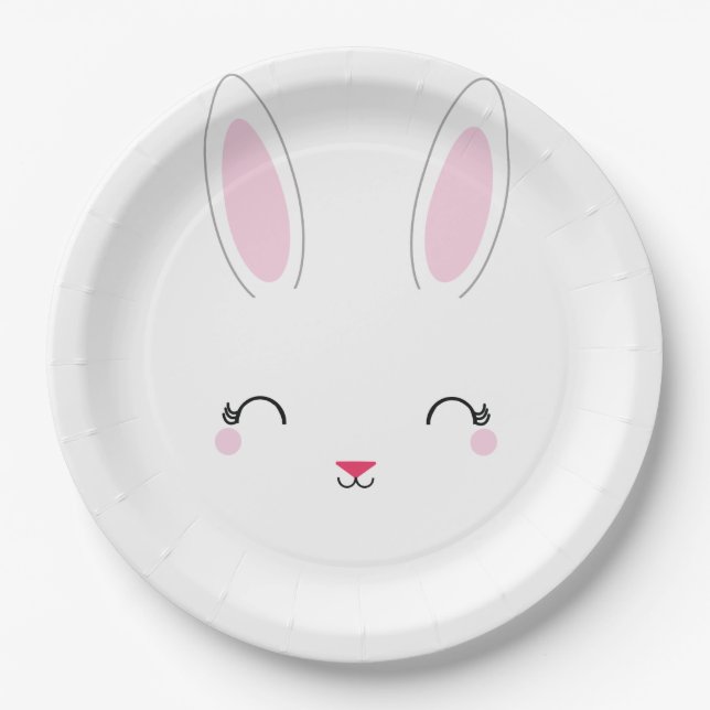 Pink BUNNY BIRTHDAY Party Platte Pappteller (Vorderseite)