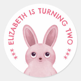 Pink bunny birthday runder aufkleber