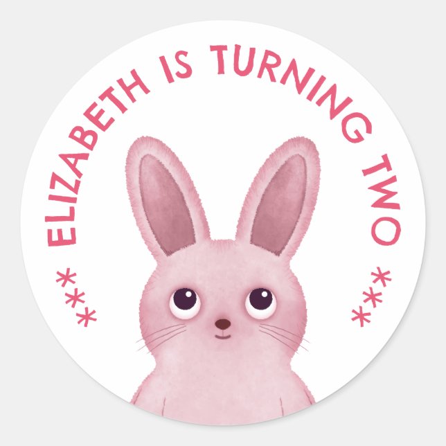 Pink bunny birthday runder aufkleber (Vorderseite)