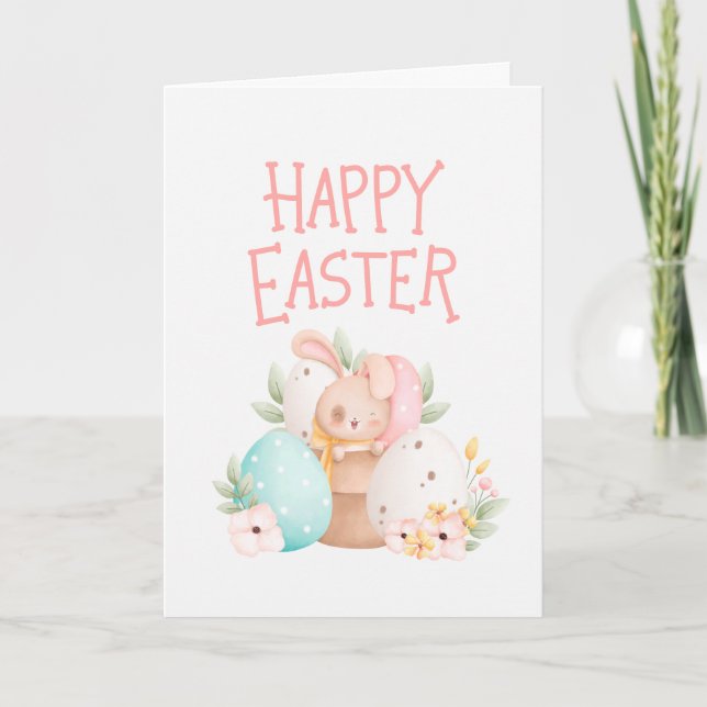 Pink Bunny Easter Holiday Card Dankeskarte (Vorderseite)