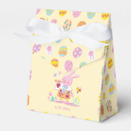 Pink Bunny & Egg Pattern Yellow Kids Birthday Geschenkschachtel