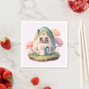 Pink Bunny & Egg Shaped House Kawaii Style Serviette
