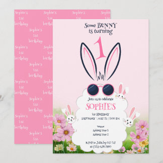 Pink Bunny Flower Garden Frühjahr Sommer Geburtsta Einladung