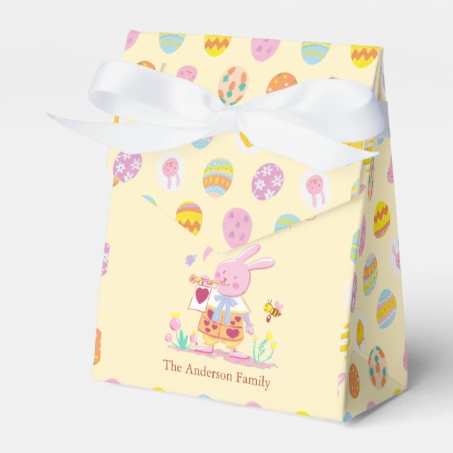 Pink Bunny Garden & Ostereier Muster Gelb Geschenkschachtel (Vorderseite)