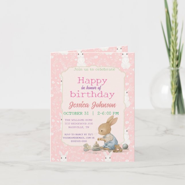 Pink Bunny Girl Einladung (Vorderseite)