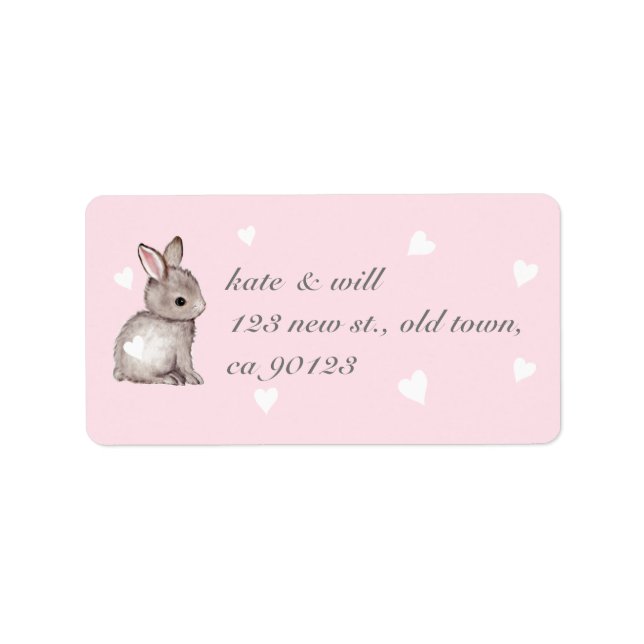 Pink Bunny Heart Address Labels Adressaufkleber (Vorne)
