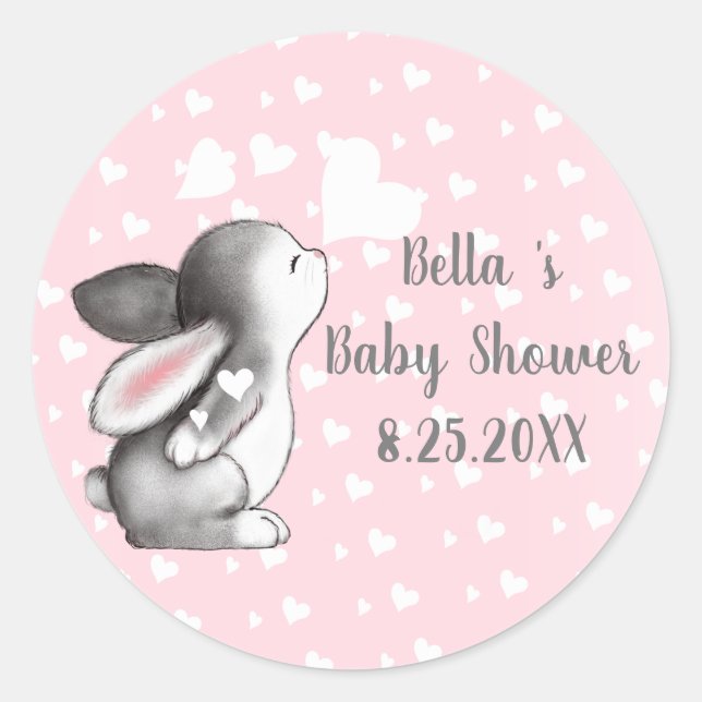 Pink Bunny Heart Confetti Baby Shower Stickers (Vorderseite)