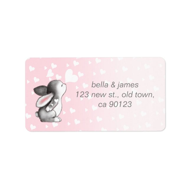 Pink-Bunny-Herz-Konfetti-Adressetiketten Adressaufkleber (Vorne)