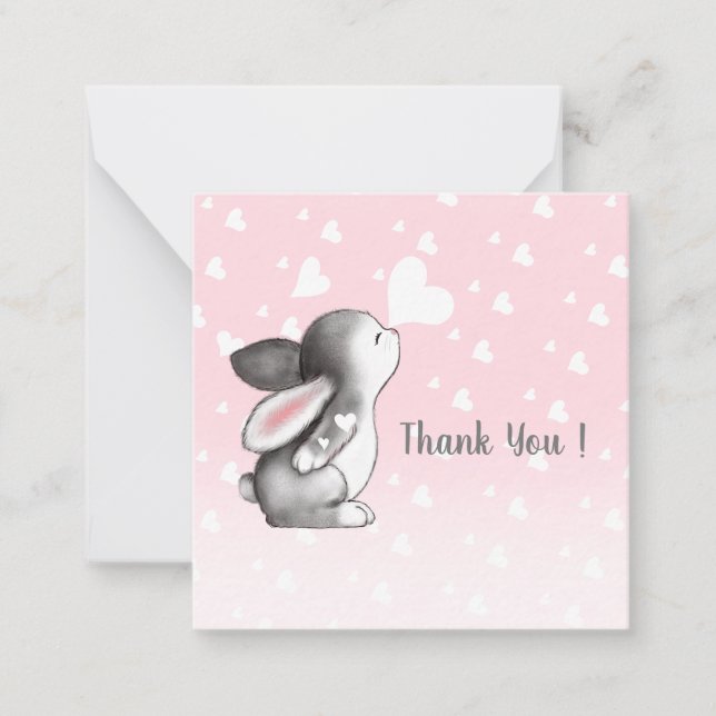 Pink Bunny Herz Konfetti vielen Dank Notizkarten Mitteilungskarte (Vorderseite)