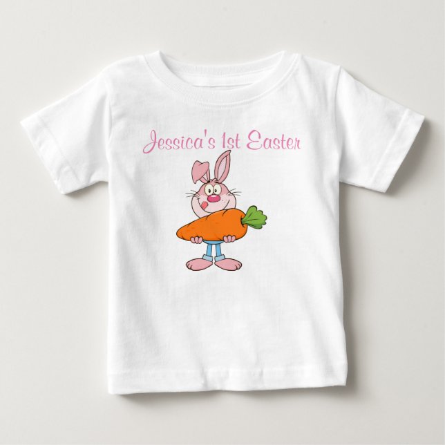 Pink Bunny Holding Huge Carrot Custom Baby T-shirt (Vorderseite)