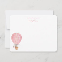 Pink Bunny in Hot Air Balloon Baby Girl Dankeskarte