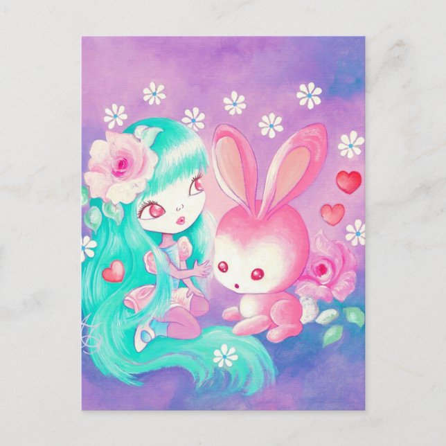 Pink Bunny Liebe Postkarte (Vorderseite)