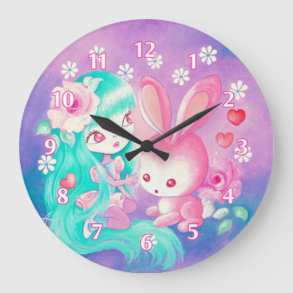 Pink Bunny Love Große Wanduhr