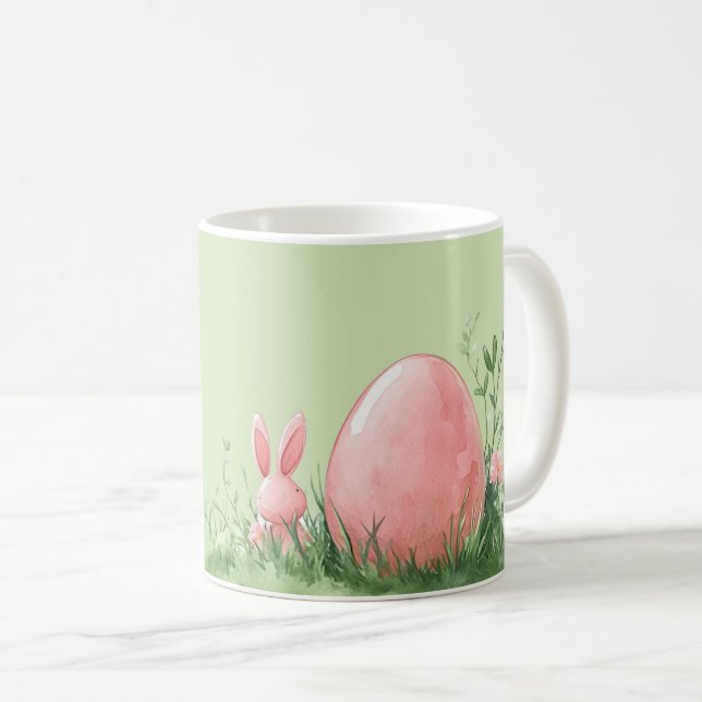 Pink Bunny & Ostereier auf der Blumenwiese Kaffeetasse (VorderseiteRechts)