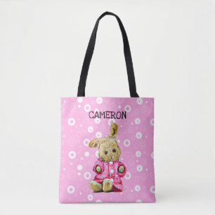 Pink Bunny Personalisiert White Polka Dot Tote Tas Tasche