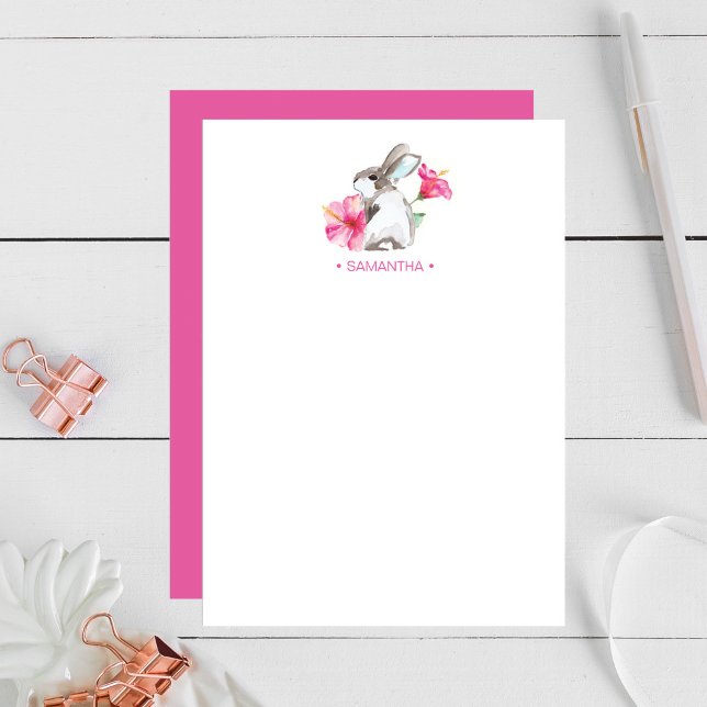 Pink Bunny Personalized Stationery Note Card Mitteilungskarte (Von Creator hochgeladen)