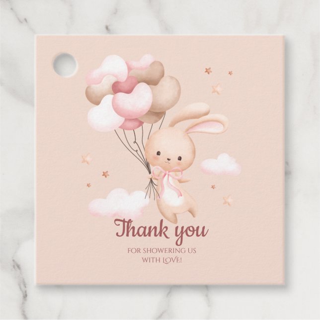 Pink Bunny Rabbit Baby Dusche Danke Geschenkanhänger (Vorderseite)