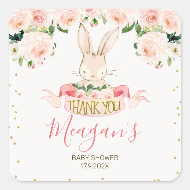 Pink Bunny Rabbit Babyaufkleber Quadratischer Aufkleber (Vorderseite)