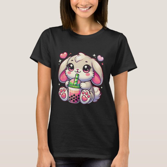 Pink Bunny Rabbit Drink Boby Milk Tee Kawaii Meme (Vorderseite)