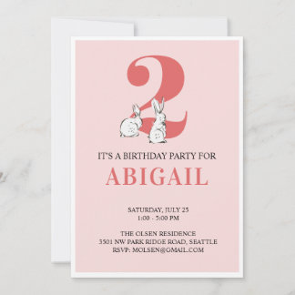 Pink Bunny Second Birthday Einladung