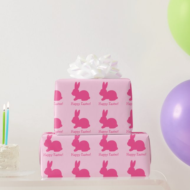 Pink Bunny Silhouette mit Text glücklich Ostern Geschenkpapier (Partygeschenke)