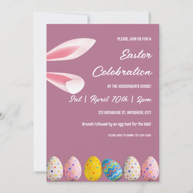 Pink Bunny und Eier Osterbrunch und Eierjagd Einladung (Vorderseite)