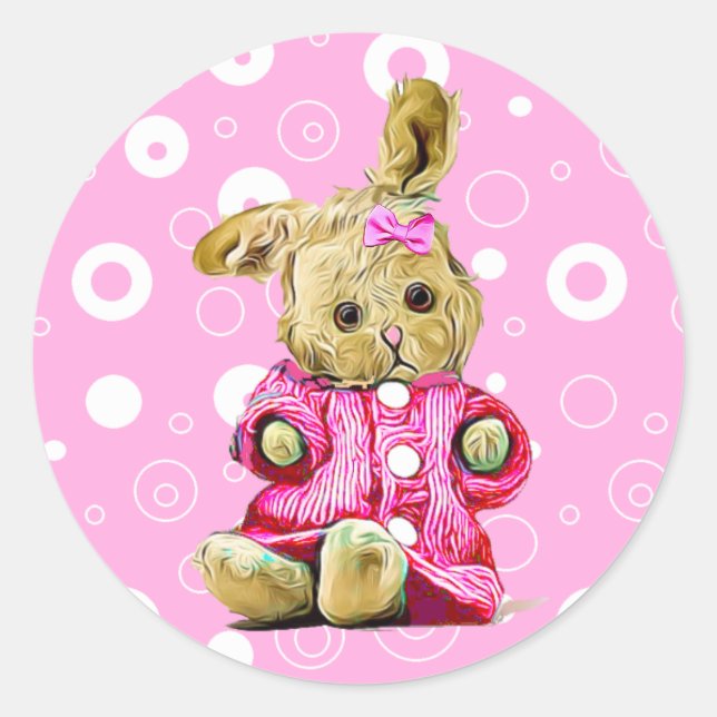 Pink Bunny und White Polka Dot Stickers (Vorderseite)