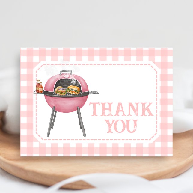 Pink Burger BBQ Baby Shower Dankeskarte (Bun and Burgers Baby Shower Thank you Card)