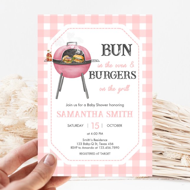Pink Burger BBQ Baby Shower Einladung (Bun and Burgers Baby Shower Invitation)