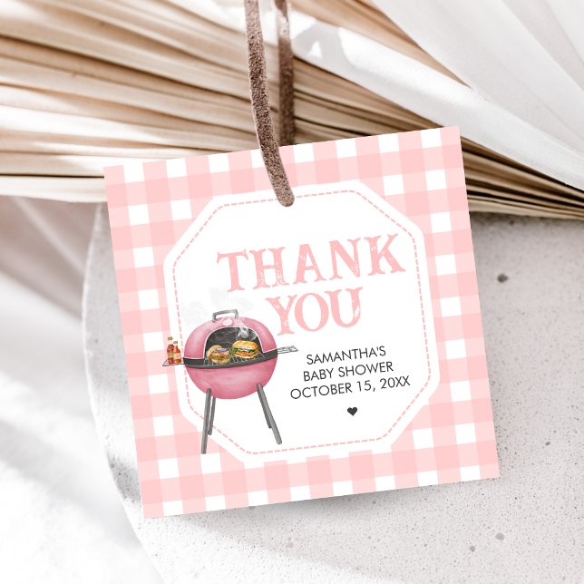 Pink Burger BBQ Baby Shower Geschenkanhänger (Bun and Burgers Baby Shower Favor Tags)