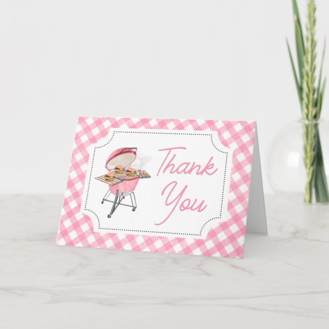 Pink Burger GRILLEN Babydusche Dankeskarte (Vorderseite)