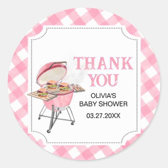 Pink Burger GRILLEN Babydusche Runder Aufkleber (Vorderseite)