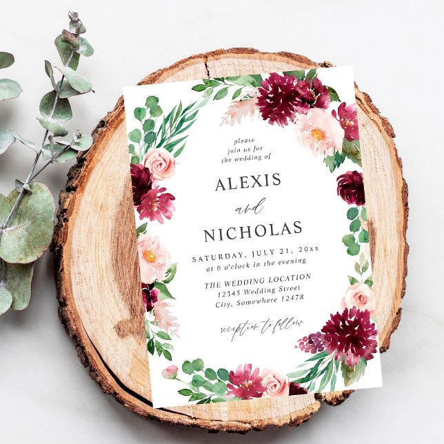 Pink & Burgund Bläserei 7 Hochzeit Einladung (Von Creator hochgeladen)