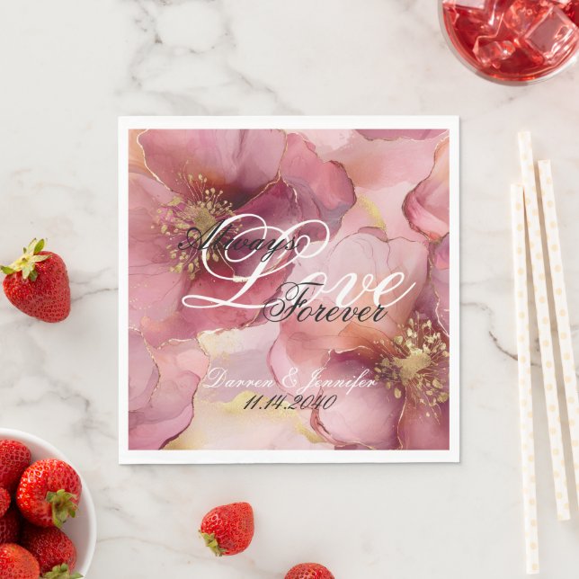 Pink Burgund Blush Liebe Hochzeit Serviette (Beispiel)