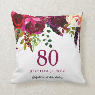 Pink & Burgund Boho Floral 80. Geburtstagsgeschenk Kissen