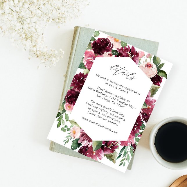 Pink & Burgund Floral 7 Details Umschließkarte Begleitkarte (Von Creator hochgeladen)