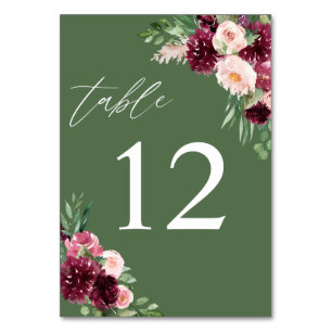 Pink & Burgund Floral 7 - Grün Tischnummer