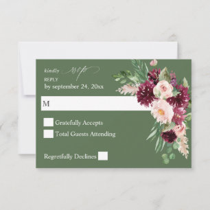 Pink & Burgund Floral 7 nein UAWG - Grün V3 RSVP Karte