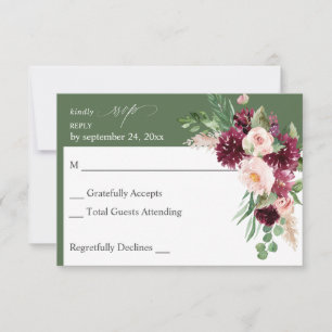 Pink & Burgund Floral 7 ni Mahlzeiten UAWG - Grün RSVP Karte