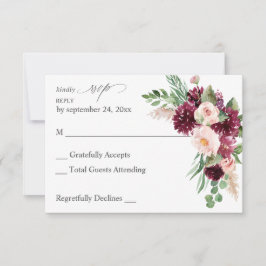 Pink & Burgund Floral 7 ni Mahlzeiten UAWG RSVP Karte