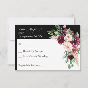 Pink & Burgund Floral 7 ni Mahlzeiten UAWG - Schwa RSVP Karte