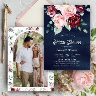 Pink Burgund Foto Navy Blue Brautparty Einladung
