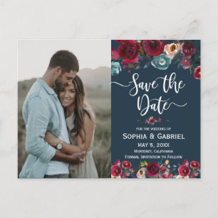 Pink Burgund Navy Save the Date Foto Ankündigungspostkarte