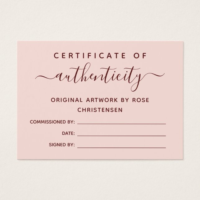 Pink Burgund Script-Echtheitsbescheinigung (Vorderseite)