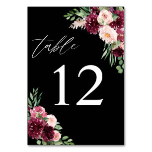 Pink & Burgunder Blumen 7 - Schwarz Tischnummer