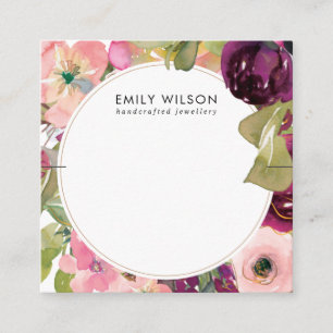 PINK BURGUNDY BLUSH FLORAL BRACELET DISPLAY CARD QUADRATISCHE VISITENKARTE