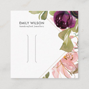 PINK BURGUNDY BLUSH FLORAL HAIR CLIP DISPLAY CARD QUADRATISCHE VISITENKARTE